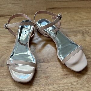 J Crew strappy sandals patent dusty pink taupe size 8.5, adjustable ankle strap